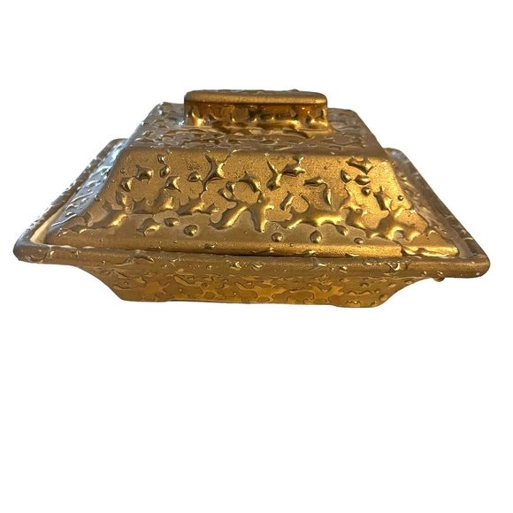 Weeping Gold Hand Decorated 22K Gold USA Square Trinket/Treasure/Candy Dish Lid - Picture 4 of 9